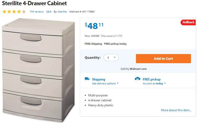Walmart Sterilite 4 Drawer Cabinet Just 48 11 Familysavings