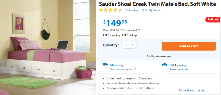 Sauder Shoal Creek Twin Mate, Sauder Shoal Twin Mates Creek Bed With Storage