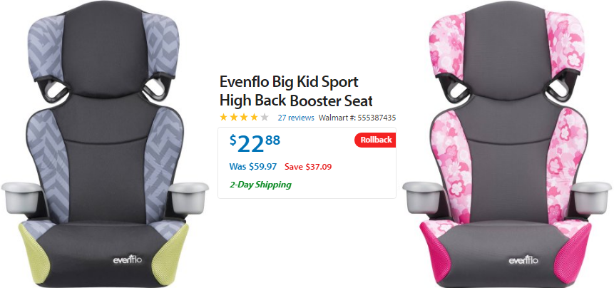 Walmart Evenflo Big Kid Sport High Back Booster Seat Just 22 88 Regularly 59 97 Familysavings