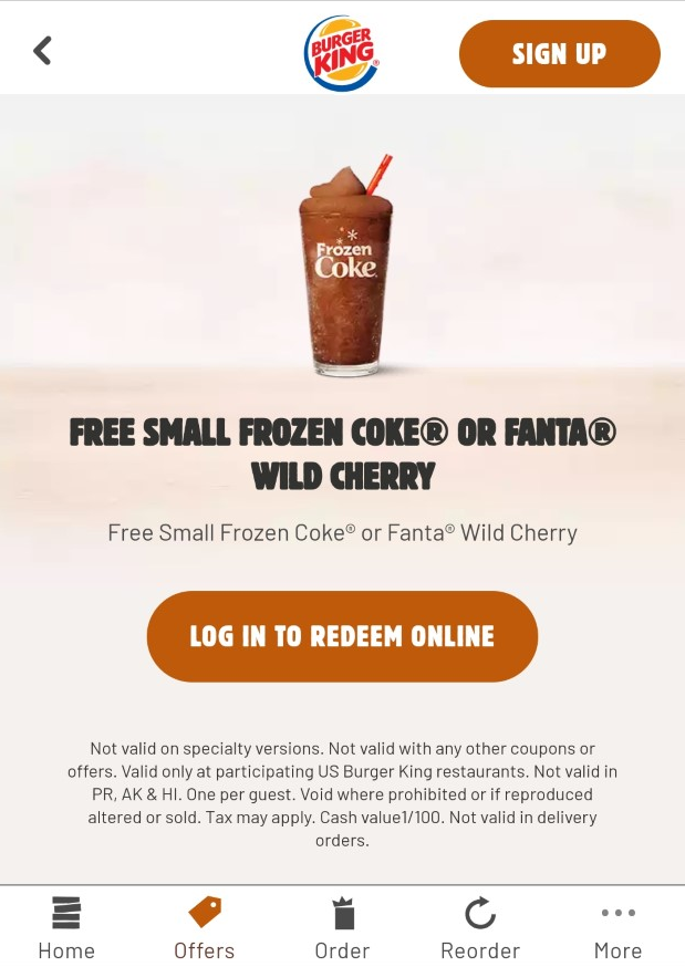 Burger King App – Free Frozen Coke or Fanta Wild Cherry