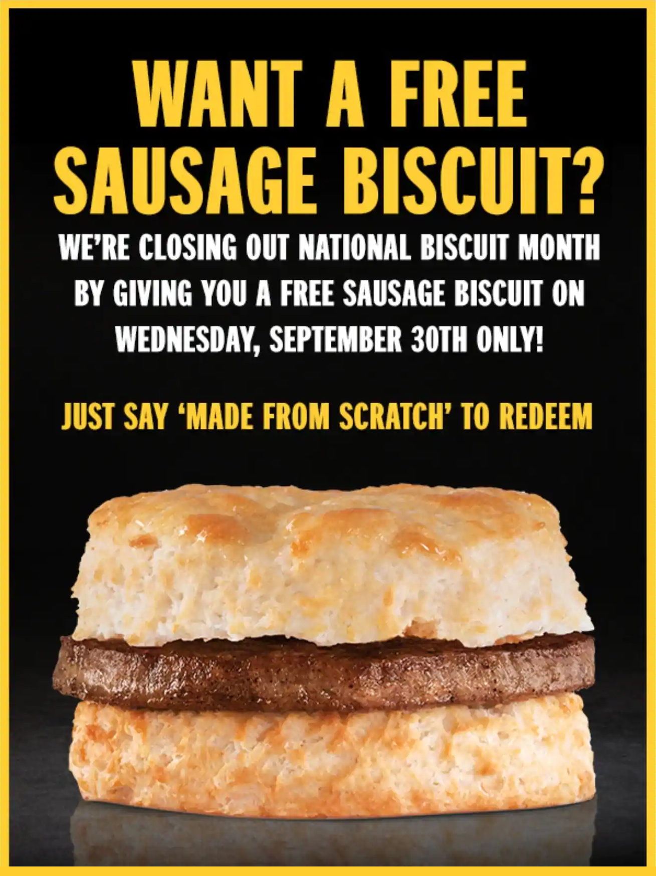 Free Sausage Biscuit at Hardee’s – Today Only!