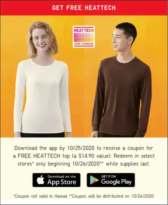 Free Heattech Top at Uniqlo Stores!