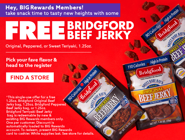 Big Lots Rewards Members – Free Bridgford Beef Jerky