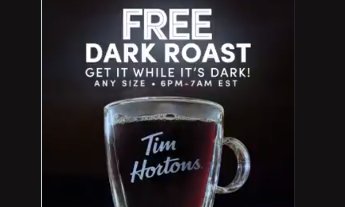 Tim Hortons – Free Dark Roast Coffee from 6pm-7am thru 11/8!