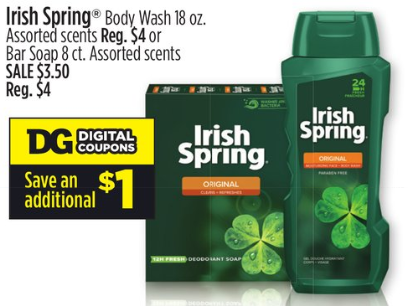 Dollar General – Irish Spring Body Wash or 8-Count Bar just .50!