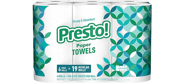Amazon – 6-count Presto! Flex-a-Size Paper Towels just .68!